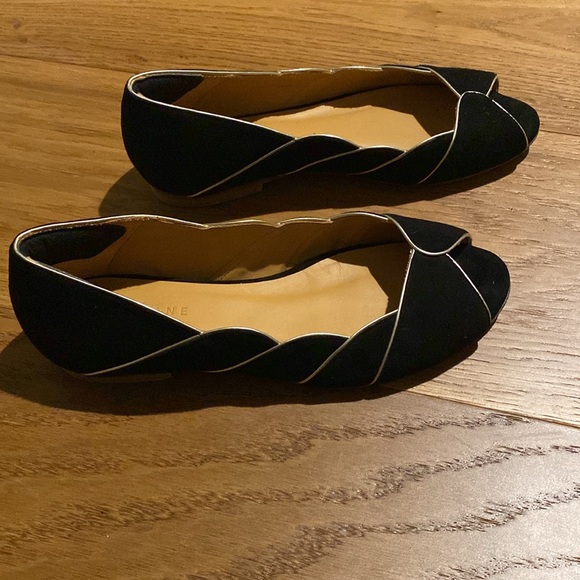 Sezane Suzanne Ballerinas Peep Toe Flats 35 Black Gold - Picture 4 of 6